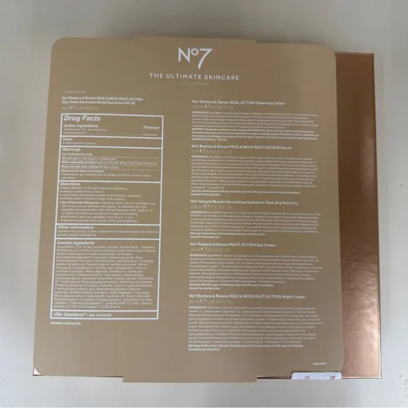 The ultra skin care collection No7 cleanser serum sunscreen night cream mask